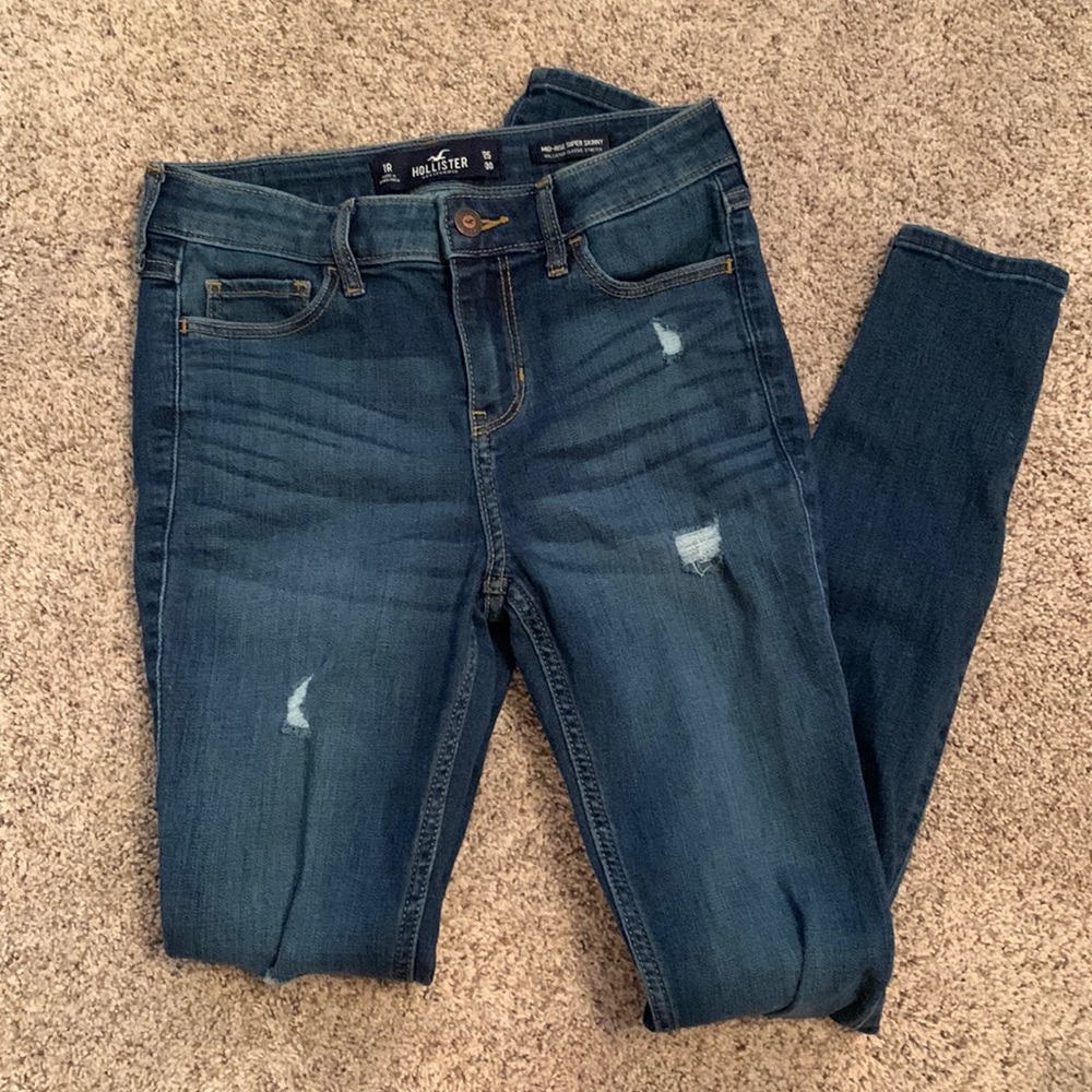 Hollister mid rise super skinny blue jeans size 0